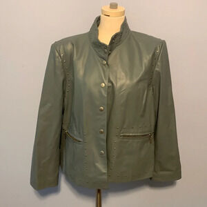 Pamela McCoy size 2x studded leather Moto jacket gray blue pockets